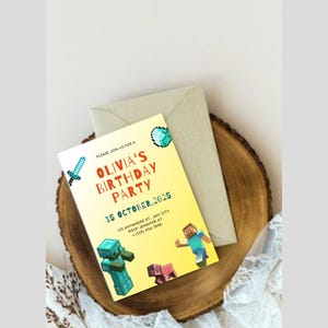 Pixelated Adventure-Themed Birthday Invitation Design, digital print , kids birthday