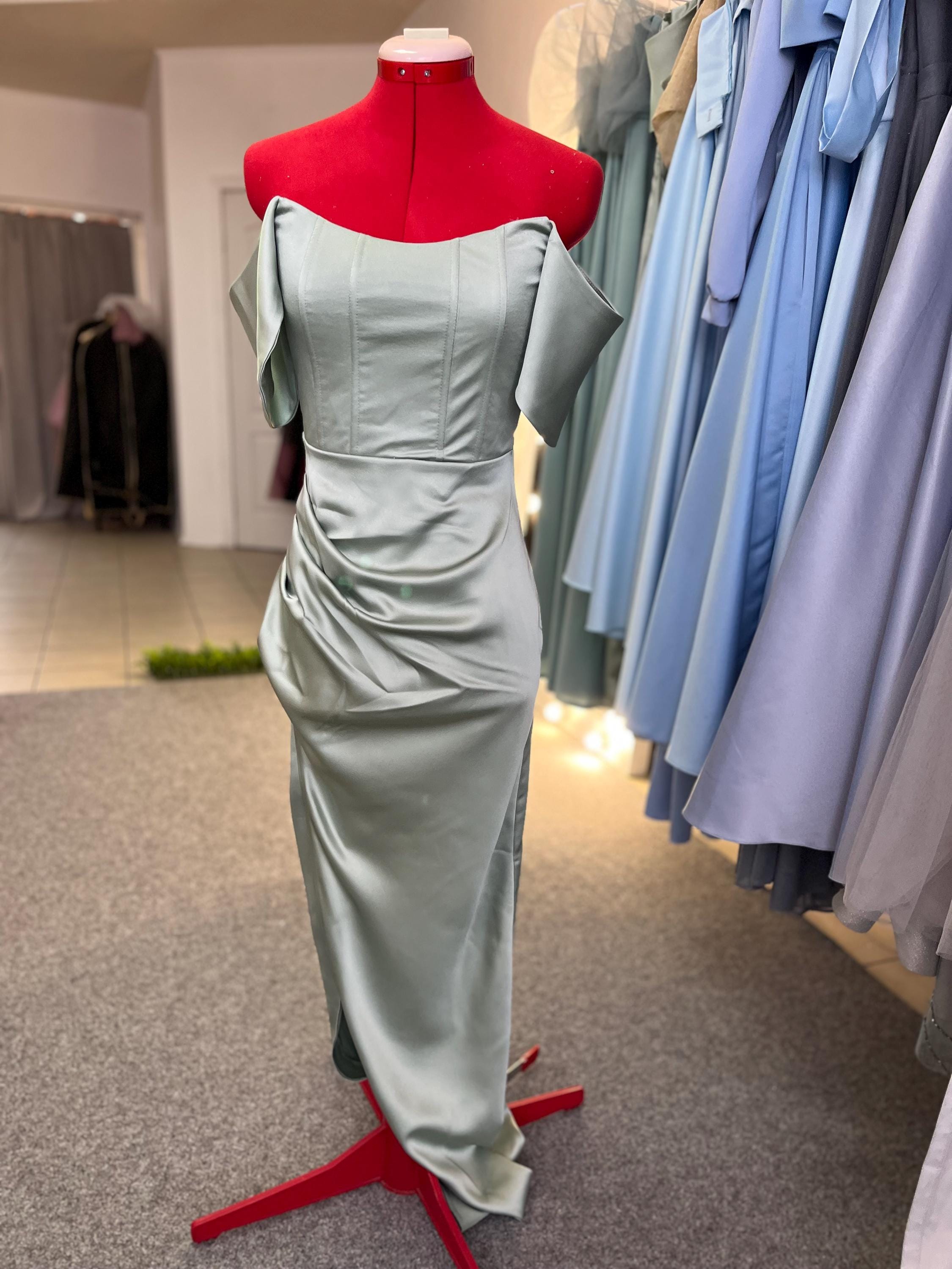 Sage Green Corset Dress: Satin Bridesmaid Gown Sage Green Corset Dress: Satin Bridesmaid Gown