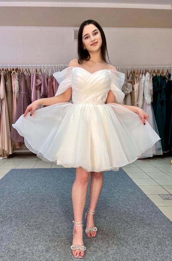 short fairy wedding dress Fairy Garden Wedding Dress White Satin A Line Mini... From Donnaweddingdress12, Rs.7,897.84