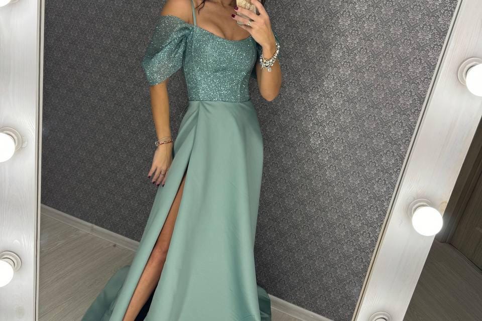 sage green satin corset dress Mermaid Spaghetti Straps Sage Corset Prom Dress with Split Front