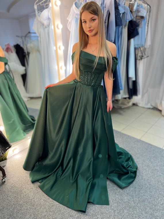 fitted dark green prom dress Llella Fitted Dark Green Prom Dress Satin Deep V-neck Formal Dress LLELLA