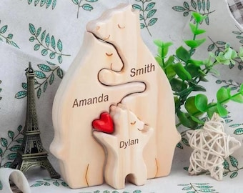 Personalized Bear Family Wooden Name Puzzle: Custom Keepsake
