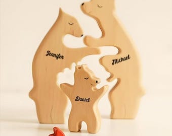 Custom Wooden Family Name Puzzle | Wooden Name Puzzle Gifts for Parents | Personalized Bear Family Name Puzzle | Bear Family Puzzle