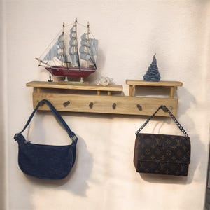 Handmade Wooden Coat Rack with Shelf – Rustic Wall Hooks for Hats, Bags, Keys & Home Decor