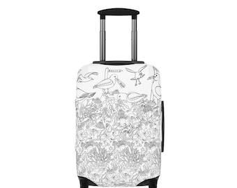 Seagull Oystercatcher rockpool Luggage Cover | Marine Creatures Pattern