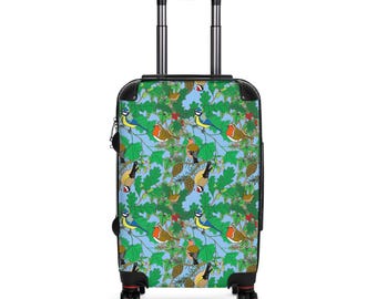 Maleta con estampado de pájaros del bosque / Maleta con coloridos diseños de pájaros
