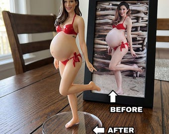 Custom Action Figurine Pregnant Bobblehead, Mom-to-Be Figurine, First Mother’s Day Gift, Pregnancy Art Statue, Expectant Mom Gift.