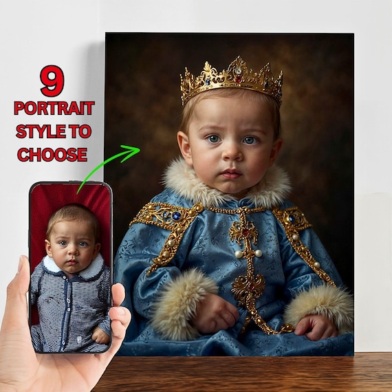Custom Royal Baby Portrait From Photo, Face Swap, Portrait of Child, Children Portrait, Baby Boy/Girl Portrait, Cute Baby, Newborn Wall Art.