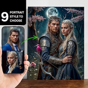 Custom Elf Fantasy Couple Portrait from Photo, Face Swap, Medieval Portrait, Fantasy Portrait, Middle-Earth Portrait, Anniversary Gift.
