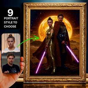 Custom Star Warlord Couple portrait from photo, Custom Couple portrait, Personalized Portraits, Custom Family Portrait Gift, Wedding Gift.