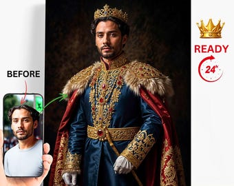 Custom Royal Portrait From Photo, Custom Portrait Gift, Gift For Dad, Personalized Portrait Gift, King Portrait  Historical Portrait. APP6