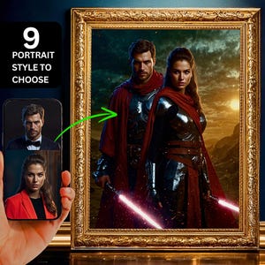 Custom Star War Couple portrait from Photo, Custom Couple portrait, Personalized Portraits, Best Custom Family Portrait Gift, Fan Art