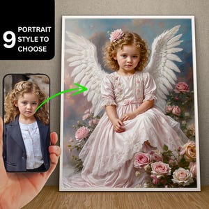 Custom Angels Girl Kids Portrait From Photo, Daughter Angelic Art Portrait, Religious Art, Little Angel, Christian Art, Jesus Art, Wall Art.