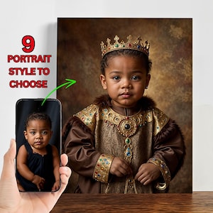 Retrato de bebê real personalizado a partir de foto, troca de rosto, impressão em tela, retrato vitoriano, bebê rainha renascentista, presente de aniversário, retrato de recém-nascido