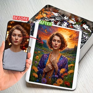 Custom Victorian Lady Puzzle From Your Photo Wall Art, Flower Puzzle, Floral Puzzle, 252-1000 Piece Puzzle, Vintage Puzzle, Botanical Puzzle