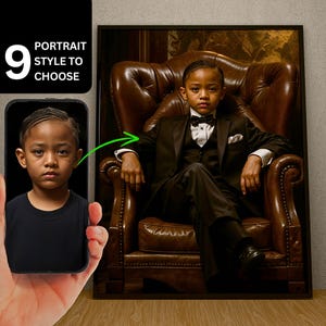 Custom Mafia Kid Portrait from Photo, Face Swap Personalized Portrait in Mafia Style, Gift for Son, Child Portrait, Wall Decor, Kid Gangster