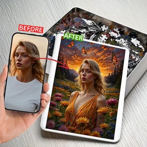 Custom Vintage Lady Puzzle From Your Photo Wall Art, Flower Puzzle, Floral Puzzle, 252-1000 Piece Puzzle, Vintage Puzzle, Personalize Puzzle