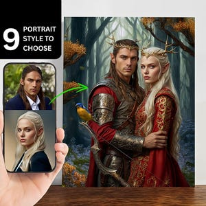 Custom Elf Fantasy Couple Portrait from Photo, Face Swap, Photo Retouching, Custom Portrait, Personalize Medieval Portrait, Anniversary Gift