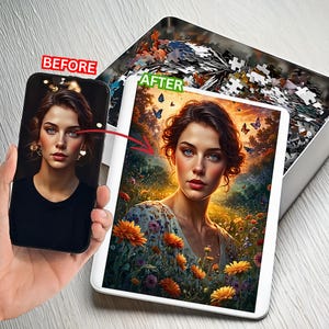 Custom Victorian Lady Puzzle From Your Photo, Classical Puzzle, Wildflower Puzzle, 252-1000 Pieces Puzzle, Flower Puzzle, Personalize Puzzle