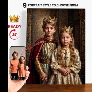 写真からカスタム兄弟ポートレート | ルネッサンスポートレート | お子様へのパーソナライズギフト | お子様のロイヤルポートレート | 写真編集、レタッチ。A24