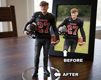 Custom Realistic Action Figurines from Photo, Custom American Footballer Gift, 3D Printing, 3D Sculpt Art, Gift for Him or Sports Fans.