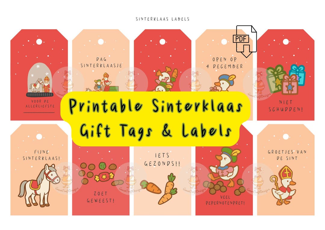 Printable Sinterklaas Gift Tags Labels Dutch Holiday Tag Set And