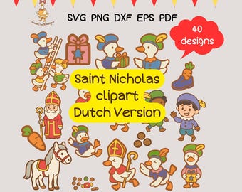 Sinterklaas, Clipart Bundle, Dumme Gans Stil 40 PNG, PNG, Tulpen Instagram Aufkleber, Printables für Cricut, Sofortiger digitaler Download