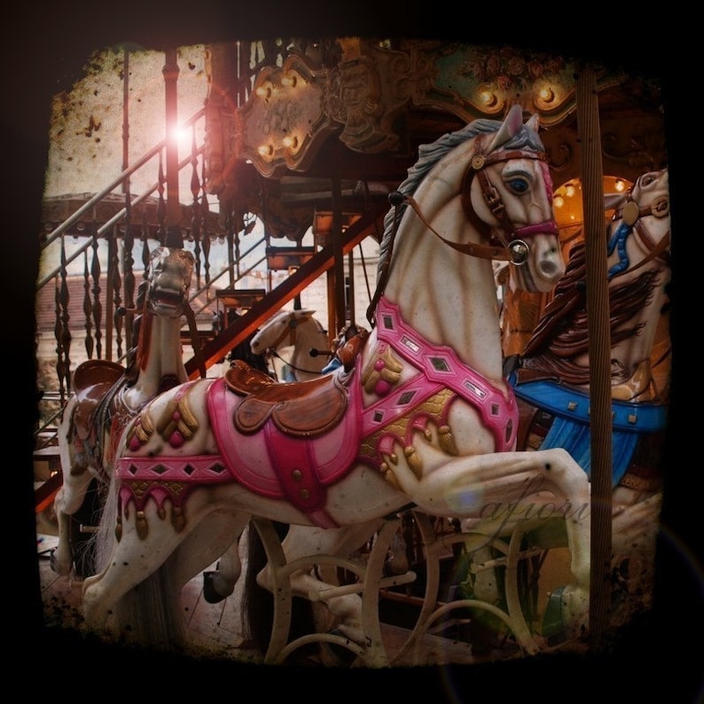 Carousel photo, Paris carousel photograph, carousel art, Fine art photography, Merry-go-round ttv, carnival, Paris, France, dark image 4