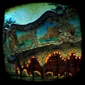 Carousel photo, Paris carousel photograph, carousel art, Fine art photography, Merry-go-round ttv, carnival, Paris, France, dark image 1