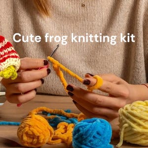 Frogs in Striped Sweater KNITTING KIT -Everything you need of highest quality to knit Little Frog DIY Knitting Kit , Cute Frog  Knitting kit