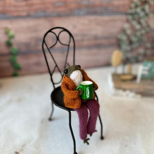 Amigurumi Froggie frog with coffee,Green frog knitted, Cute toy frog,Amigurumi frog,Gift for christmas