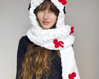 Bufanda con capucha de gatito hecha a mano – Pasamontañas de cosplay Y2K con lazo
