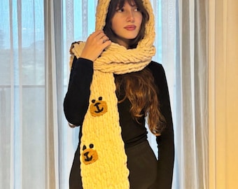 Bufanda de oso de peluche hecha a mano con capucha de ganchillo – Capucha de invierno