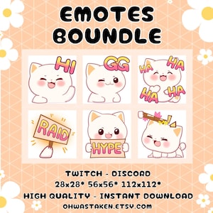 6 Cute Cat Emote Bundle for Twitch & Discord - Streamer Digital Download - High-Quality PNGs