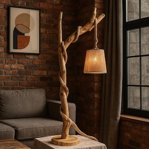 unique lamp \ tree branch lamp \ wooden floor lamp \ rattan floor lamp \ stained night glass lamp \ lampadaire bois