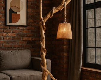 unique lamp \ tree branch lamp \ wooden floor lamp \ rattan floor lamp \ stained night glass lamp \ lampadaire bois