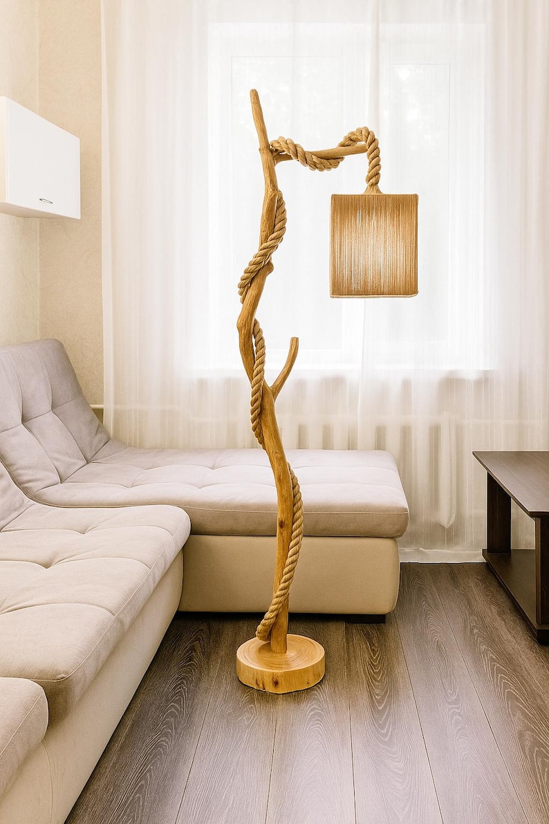 Tree Trunk Floor Lamp With 3 Moon Lights - Rustic Wood & Metal Design 63 - View #6