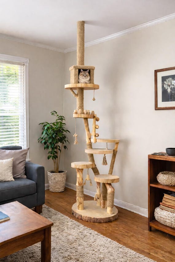 Handmade Tall Cat Tree – Unique Tower from Natural Wood