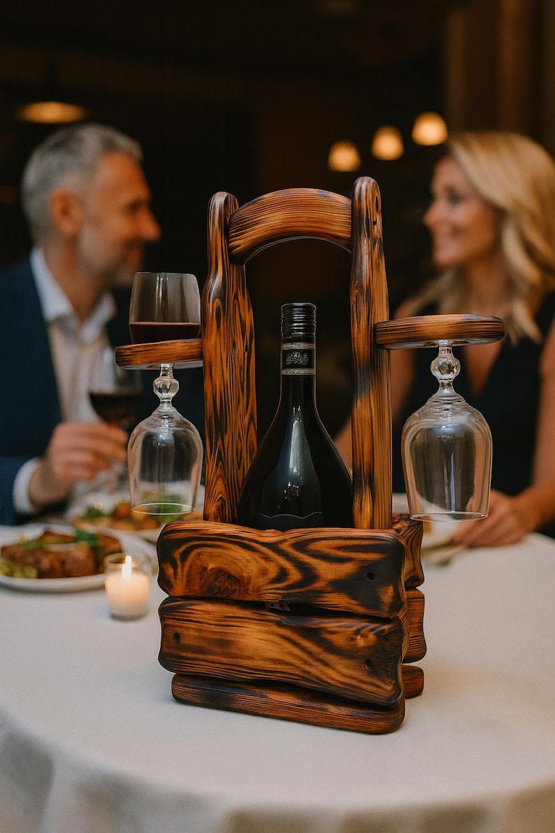 Wine Gifts \ Wooden Wine Holder \ Bottle and Glass Holder / Romantic ...