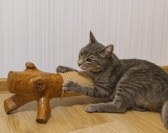 Handcrafted Wooden Cat Scratching Post, Modern Cat Tree