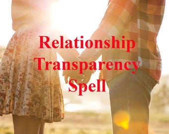 May include: A couple holding hands in a field with the text "Relationship Transparency Spell" superimposed on the image.