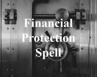 Puede incluir: Una foto en blanco y negro de una gran puerta de caja fuerte de metal con las palabras "Financial Protection Spell" escritas en ella.