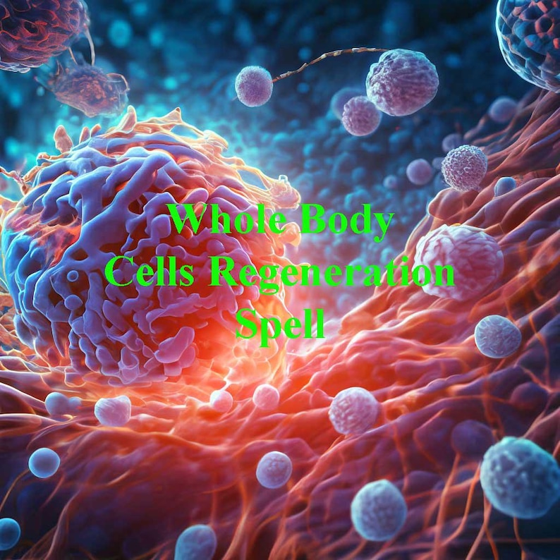 May include: A colorful microscopic image of cells with the text "Whole Body Cells Regeneration Spell" in green.