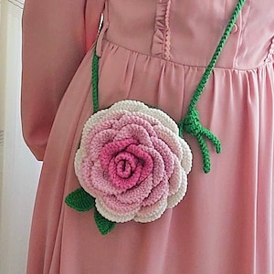Handgemachte gehäkelte Rose Tasche: Baumwolle Stricken Crossbody Geldbörse
