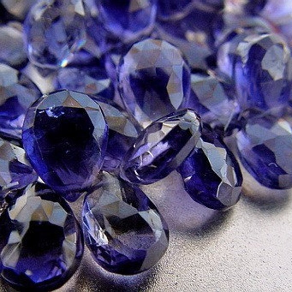 Cornflower Bule Water Sapphire Iolite Faceted Briolette Drop Beads SET of 4 beads