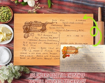 Tabla de cortar con recetas personalizadas escritas a mano: regalo grabado personalizado para mamá, Día de la Madre, abuela, bodas y recuerdos familiares.