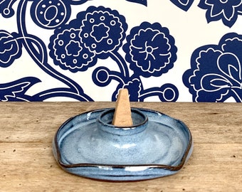 2 in 1 Ceramic Cone / Stick Incense Holder / Burner / Ash Catcher - Handmade Pottery / Blue