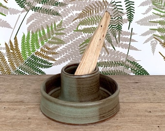 Ceramic Palo Santo Burner 2-in-1 /  Stick Incense Holder / Green and Brown