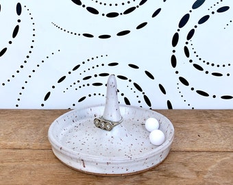 White Ceramic Ring Dish / Jewelry Holder Wheel Thrown Wedding Ring Earring Tray