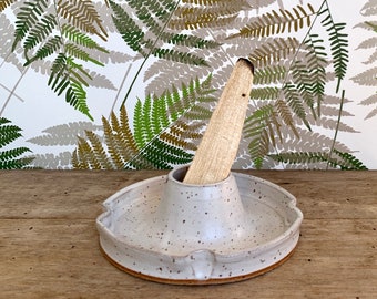Ceramic Palo Santo Burner 3-in-1 /  Stick Incense Holder / Sage Tray Dish / - Speckled White